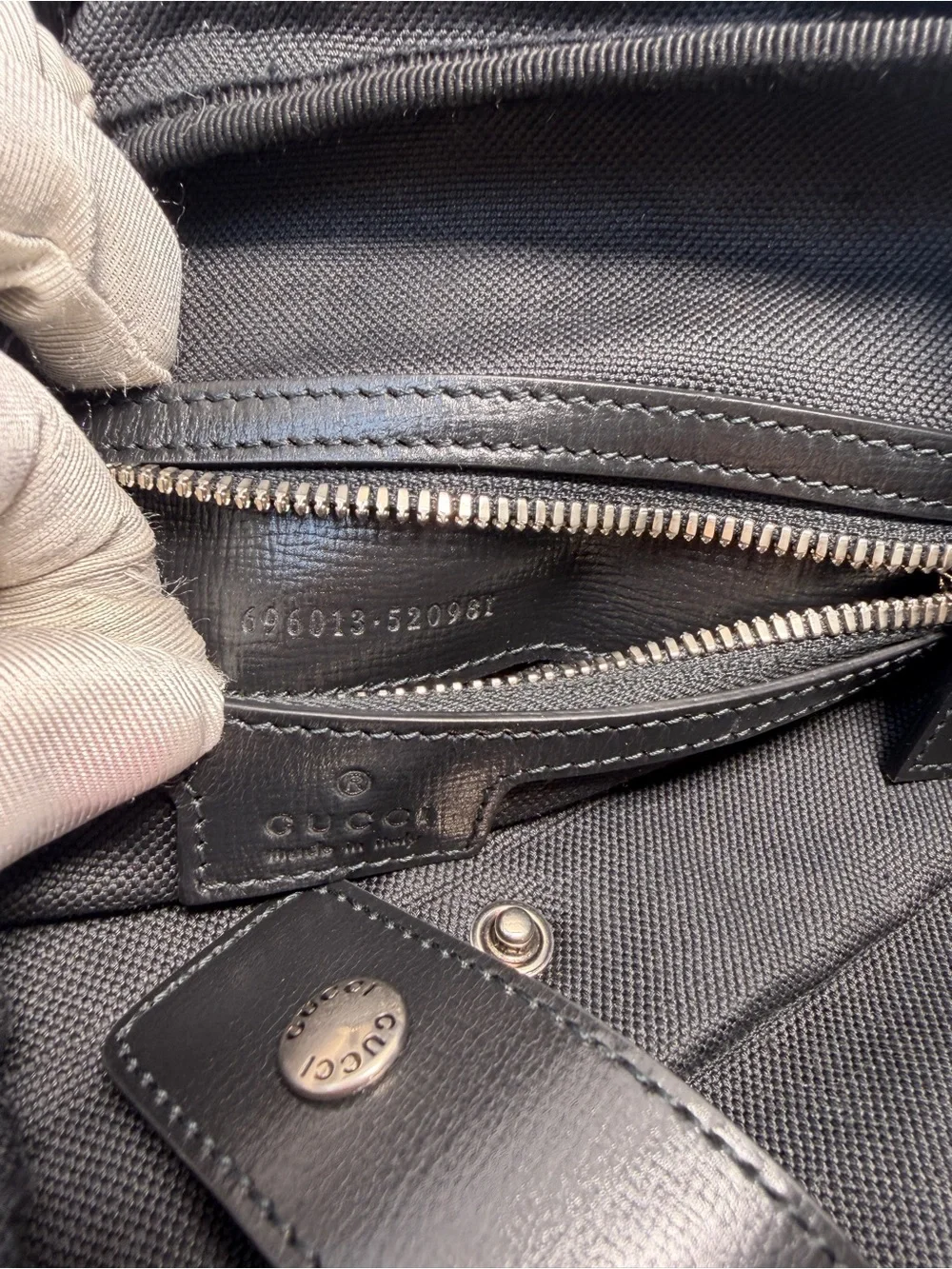 Gucci Black Monogram Leather-Trim Backpack